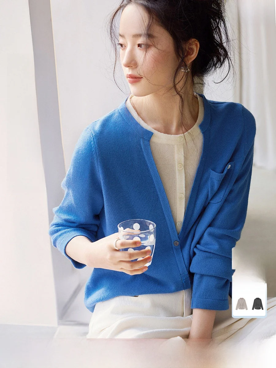 Suéter de punto único para mujer, Jersey falso azul Klein de dos piezas, Top largo de tela de nailon de corte recto Ele Sle, primavera 2026