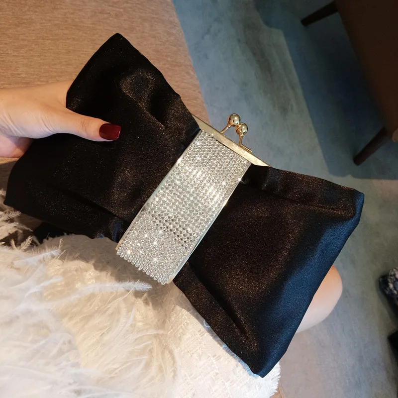 Luxy Moon Black Clutch Bag donna Bow Handbag Luxury Crystal Diamond Clutch Purse Party Wedding Bag elegante borsa a tracolla