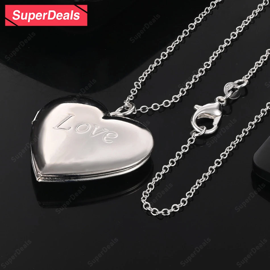 

SuperDeals 16-30 Inch 925 Sterling Silver Heart Letter Pendant Necklace Women Beautiful Romantic Birthday Jewelry Party Gift