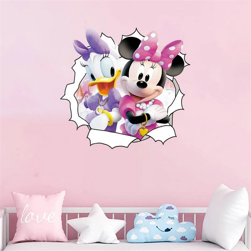 3D Cartoon Mickey Minnie Donald Duck Wall Stickers For Kid\'s Room Kindergarten Amusement Park Baby Bedroom Wall Art Decoration