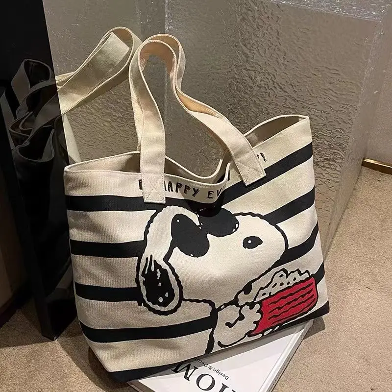 New Cute kawaii simple anime character Snoopy shoulder bag creative personality cartoon large capacity canvas bag gift wholesale