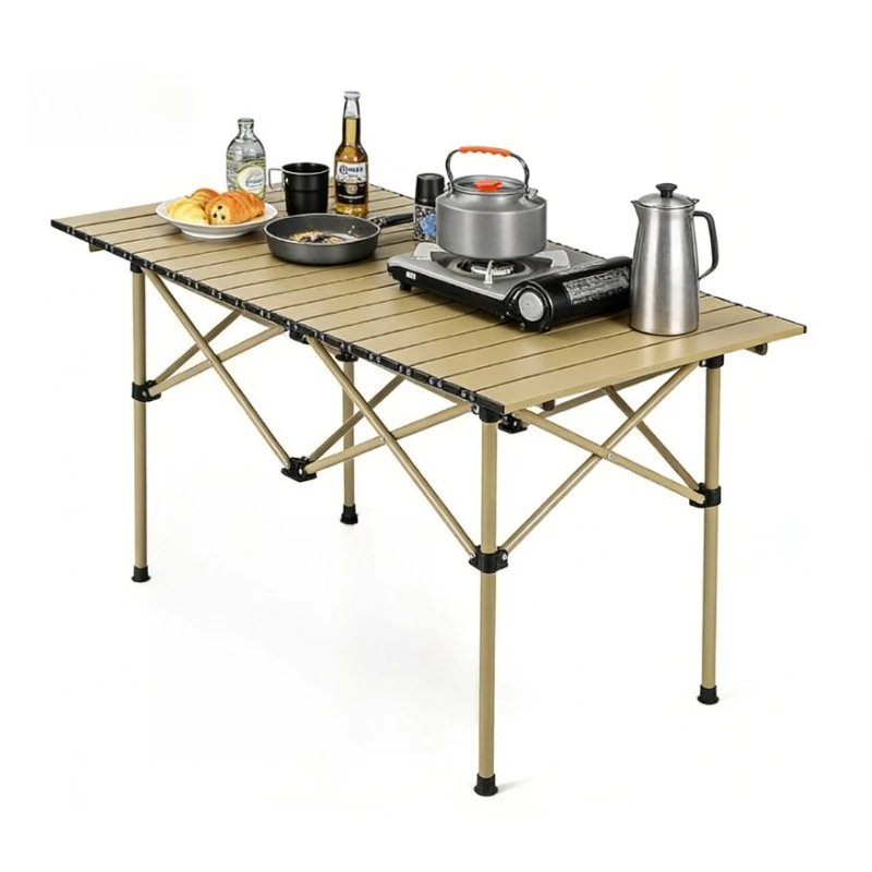 Faltbarer Campingtisch zum Aufrollen, leichter und tragbarer kompakter Metall-Campingtisch, geeignet für Grillabende und Picknicks im Freien.