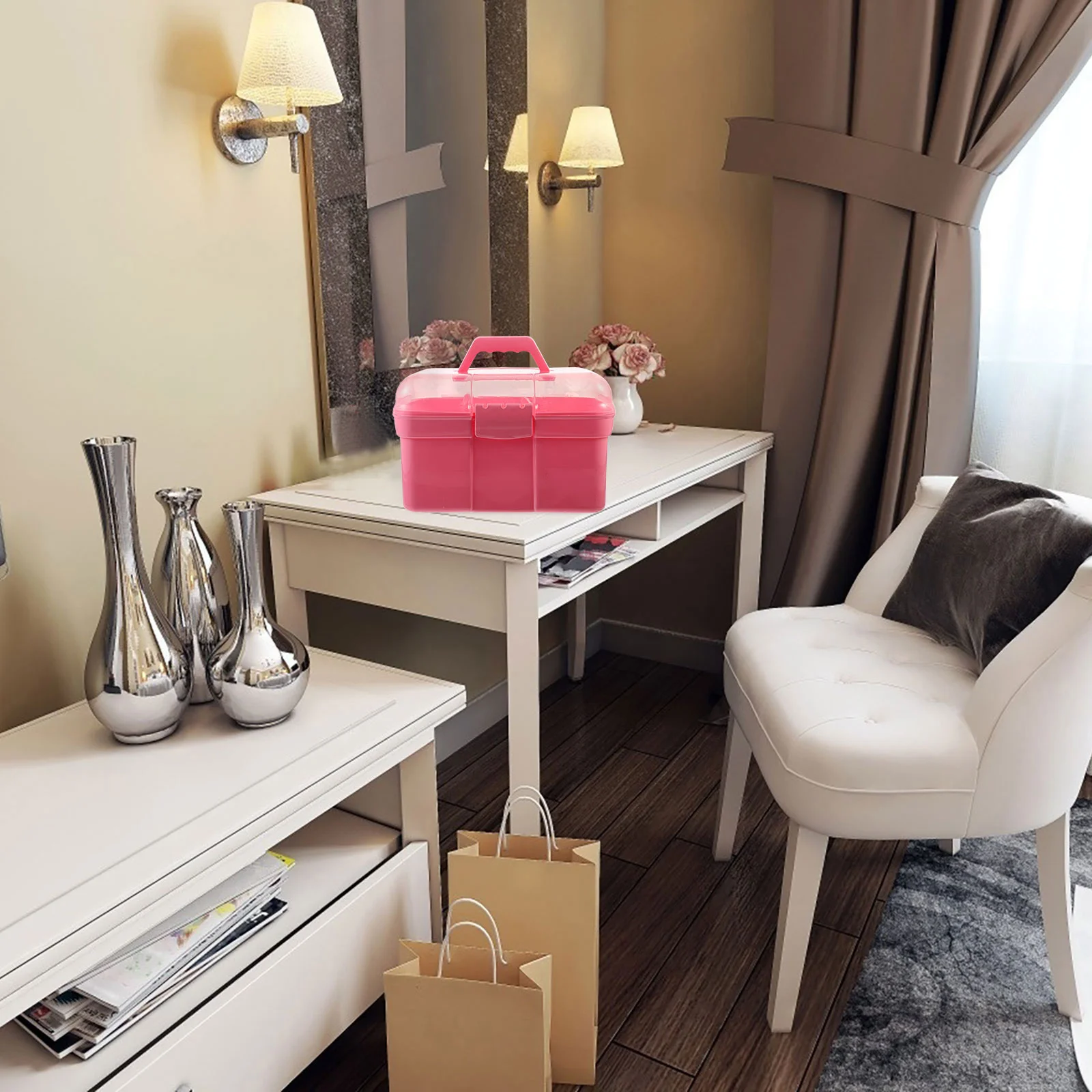 

Dual-Layer Portable Storage Box Lightweight Makeup Organizer Handheld Travel Case Hanging Makeup Organizer