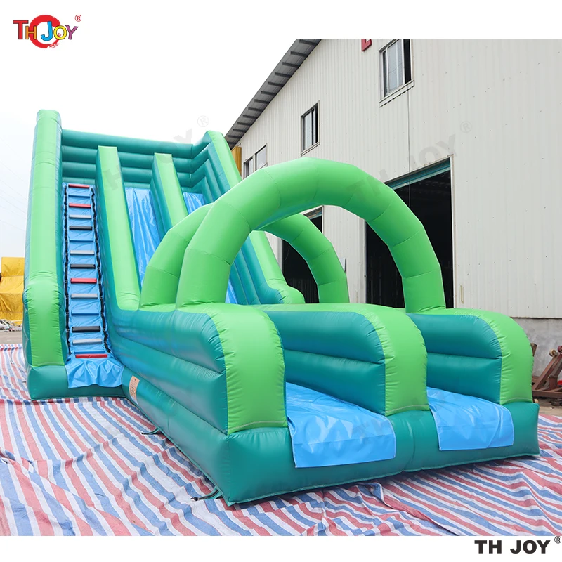 12x5m Outdoor Giant Commercial Grade Pvc  Green Color Double Lanes Inflatable Dry Slide For Kids And Adults