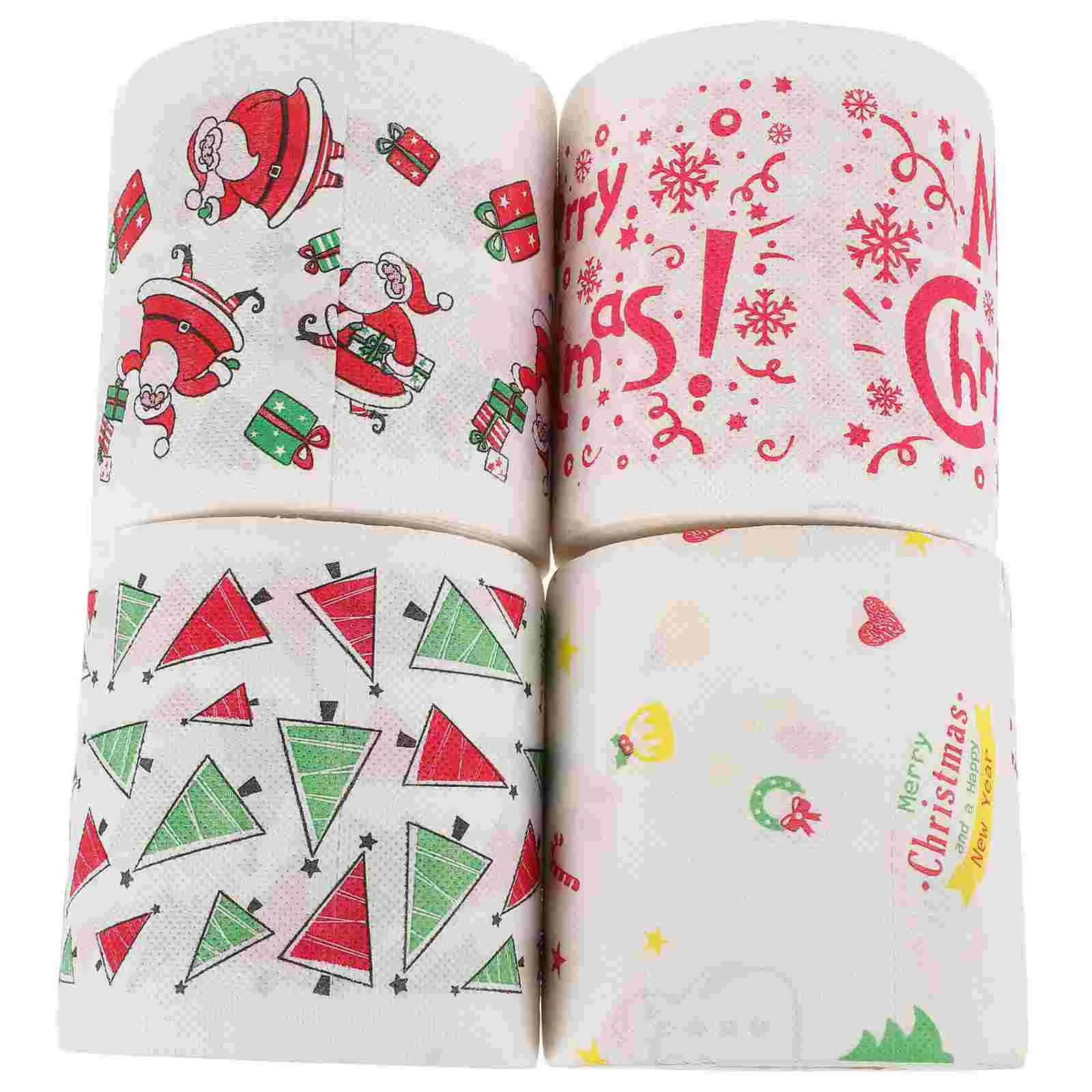 4 Rolls Christmas Toilet Paper Snowflake Bathroom Tissue Facial Napkins Decor Double Layer Xmas Trees Santa Claus Creative