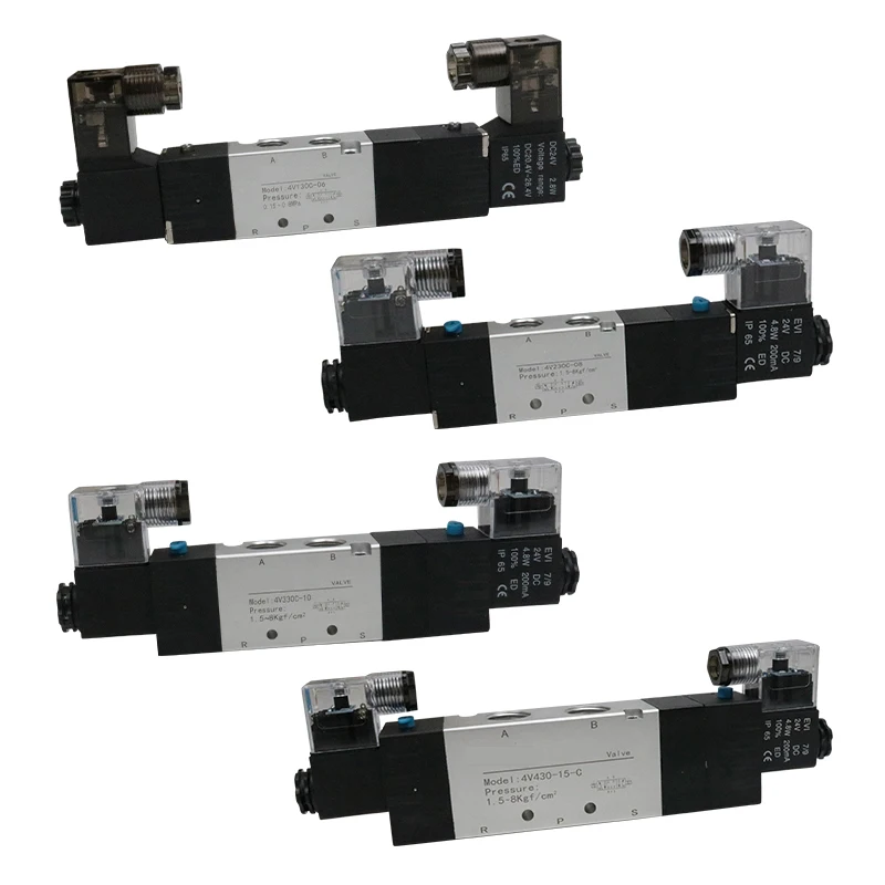 Pneumatic 4V330C-10 4V330E-10 4V430P-15 DC24V Reversing Valve 3 Position 5 Port Air Solenoid Valves Pneumatic Control Valves