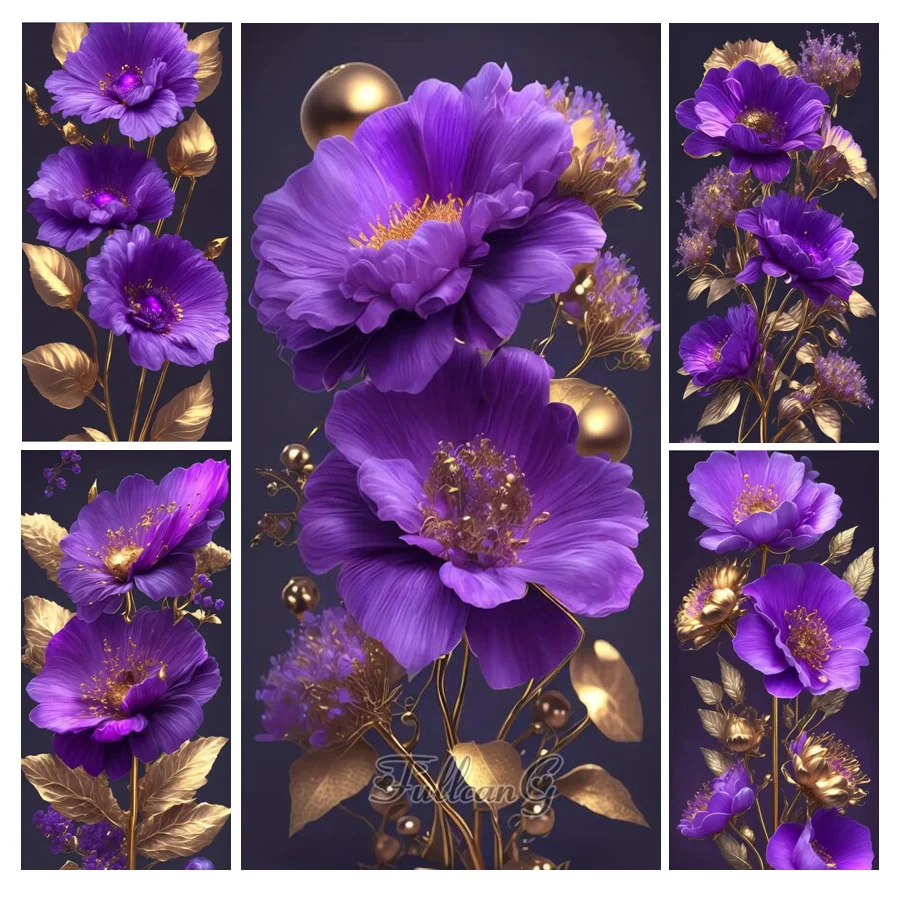 Diy Large Size Diamond Painting Mysterious Dreamy Purple Flowers 5D Mosaic Embroidery Floral Cross Stitch Kits Wall Decor AA4647