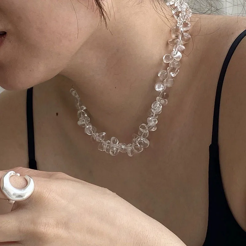 

Clear glass necklaces for women transparent beaded necklaces summer dainty holiday jewelry