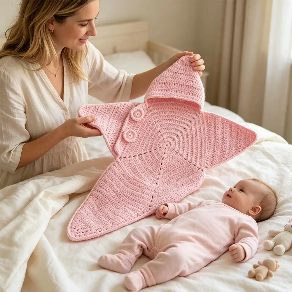 Newborn star shape Onesie Soft,Crochet Onesie,60% Cotton Handmade Comfortable and Warm, Baby's Sleep-proof Jumpsuit