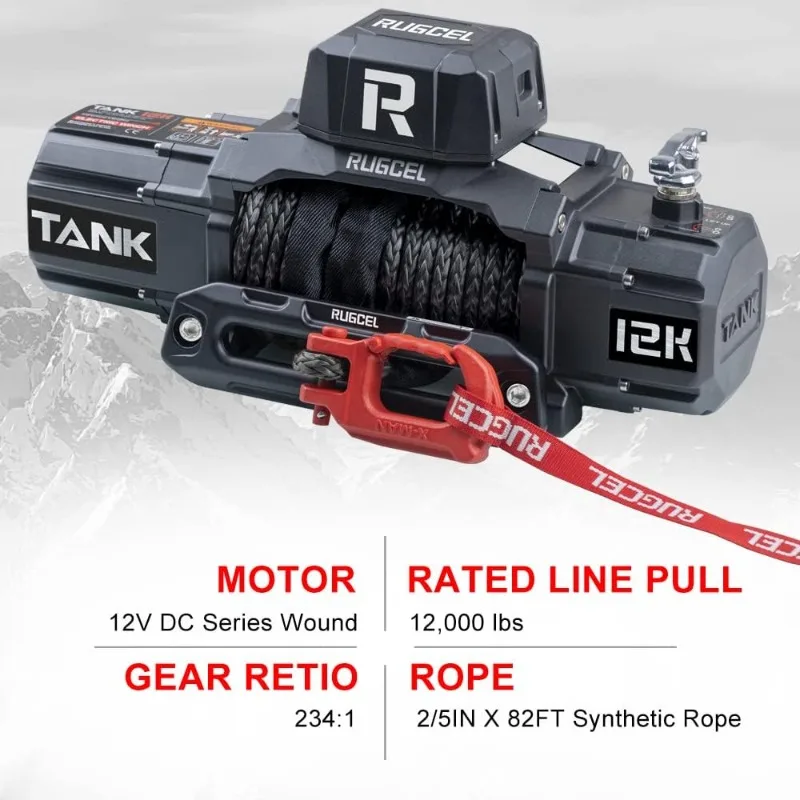 WINCH 12000lb New Waterproof Electric Synthetic Rope Winch 12V with Hawse Fairlead,2 in 1 Infrared Remote Control,Wired Control