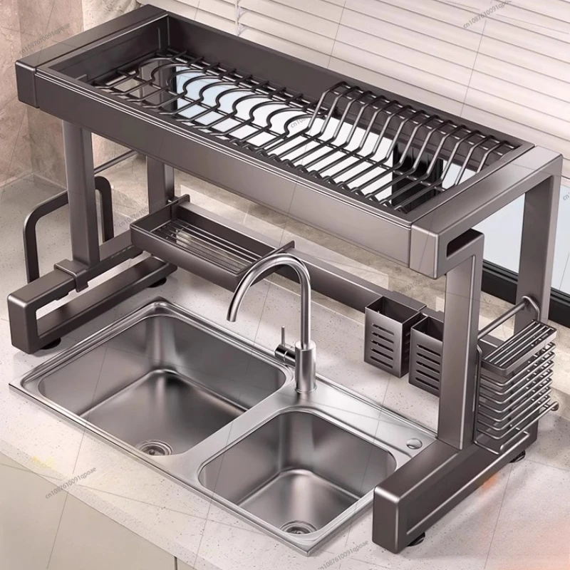 

New Dish Drying Rack Kitchen Over The Sink Dish Drain Rack Utensil Holder Sink Stainless Steel Matt Black