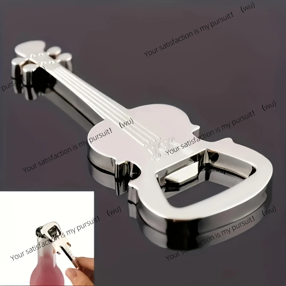 1Pc Silvery Guitar-Shaped Metal Bottle Opener, Portable Mini Bar Tool, Keychain Pendant, Novel Musical Instrument Design, No Ne