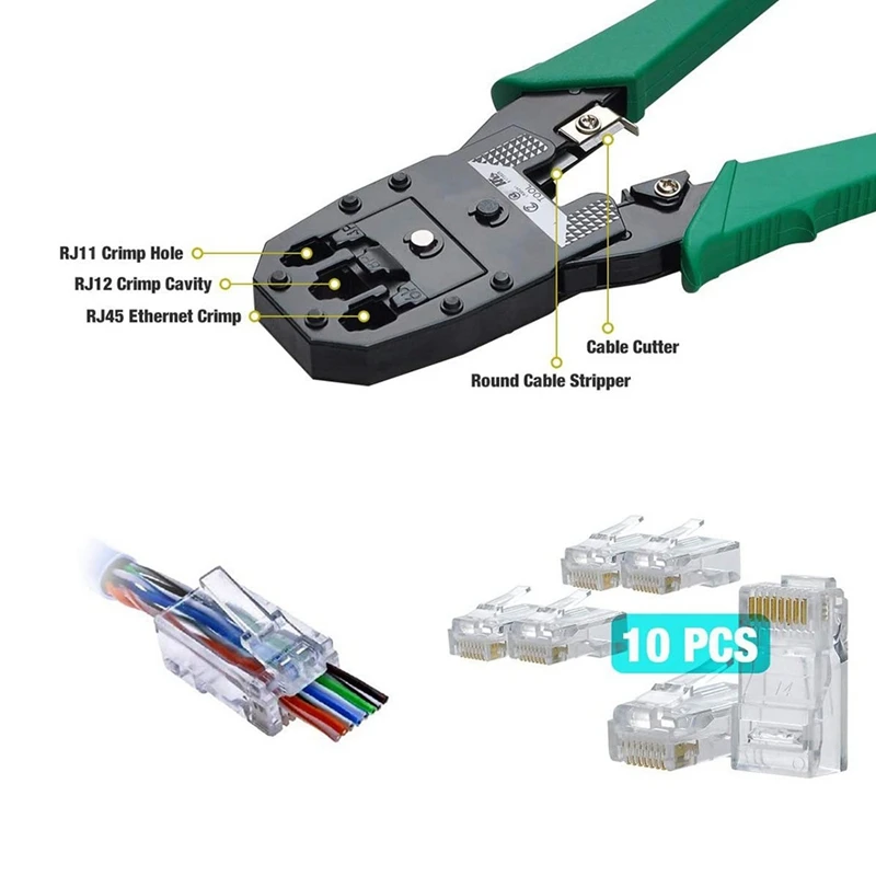 11 pçs testador de rede cabo braçadeira combinação kit alicate friso stripper ferramenta reparo rede portátil