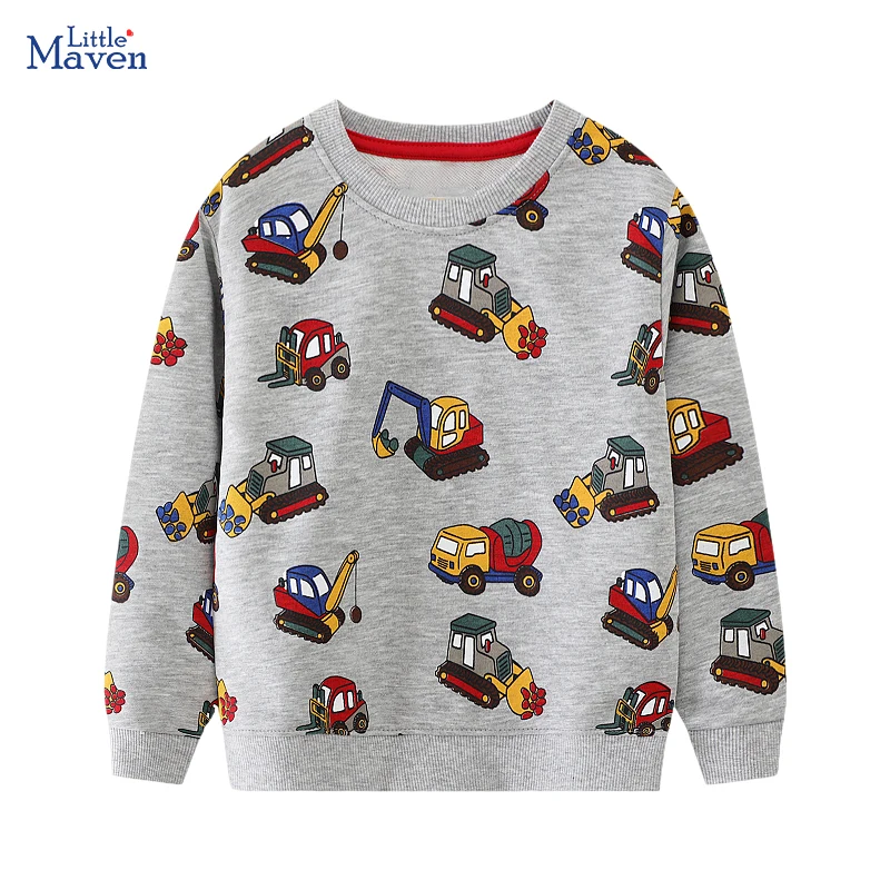 

Little maven 2024 Spring Autumn Children's Clothing Pullover Crane Boys Sweatshirts Cotton Tops Kids Clothes Baby Boys Car Hoody