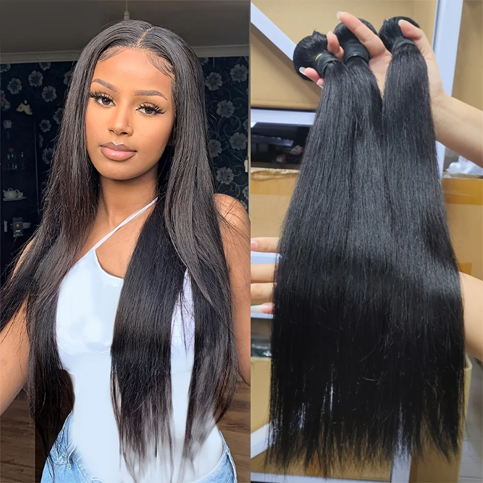 ボーンストレート人毛束30～32インチ未加工ヘア1～3～4束ブラジル産ヘアウィーブエクステ黒人女性向け