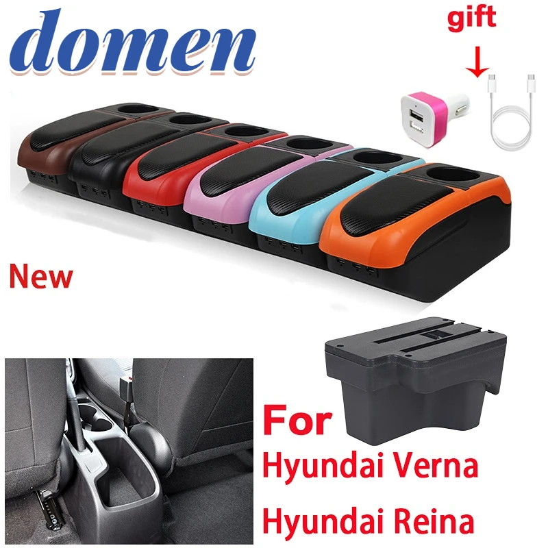 

For Hyundai Verna Armrest 2017 2018 2019 2020 2021 2022 For SOLARIS Car Armrest box Storage accessories Interior with USB LED