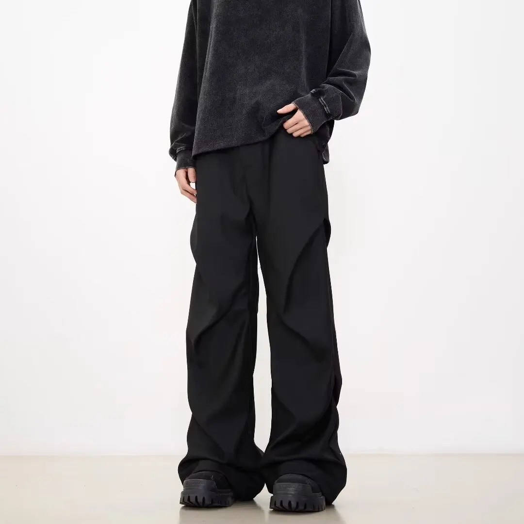 American Vintage Pleated Wide-leg Casual Suit Pants For Men, Spring And Autumn Loose Casual Slightly Flared Pants