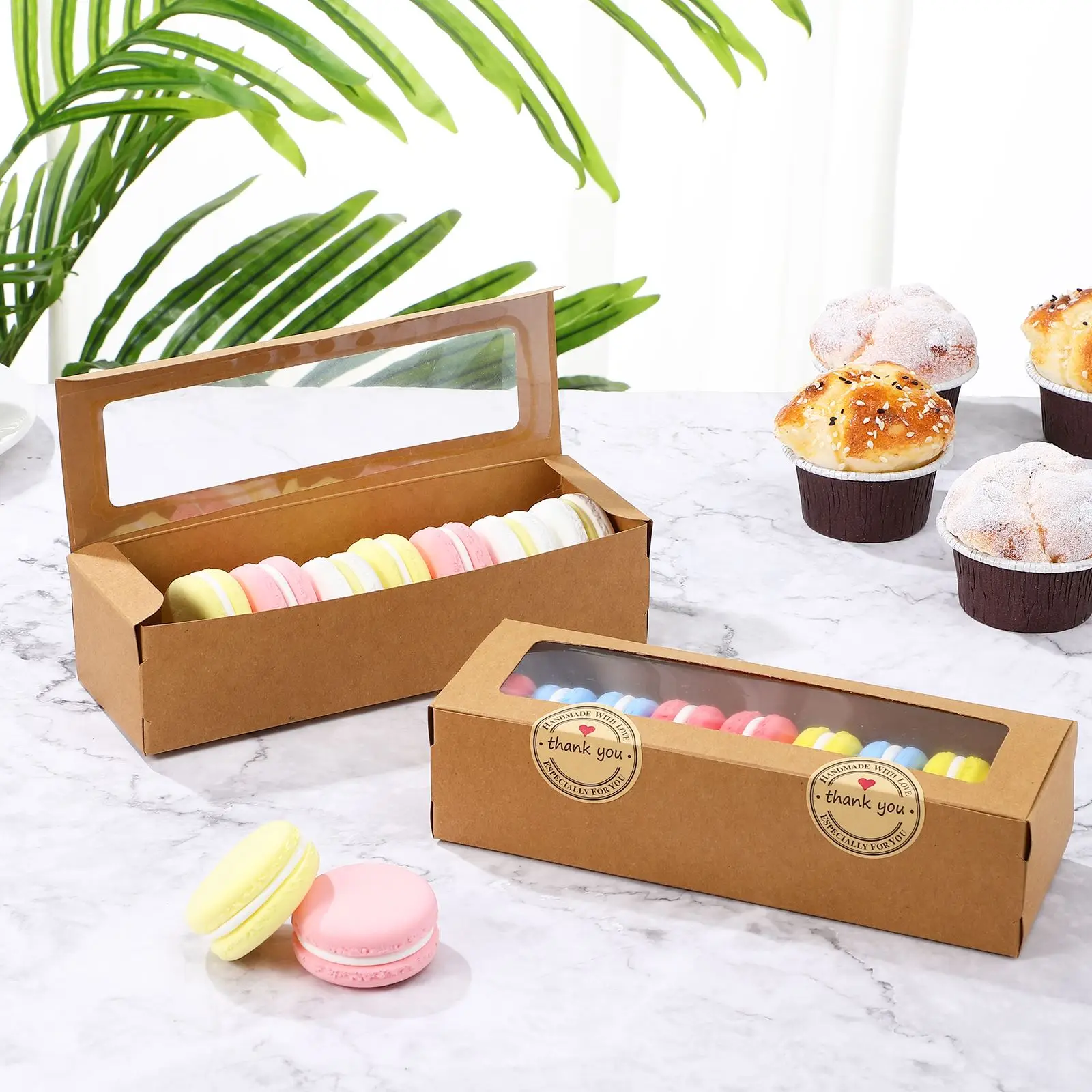 

50 Pcs Macaron Boxes With Clear Window Kraft Paper Cupcake Boxes With Window Dessert Cookies Treat Delivery Box For Wedding New