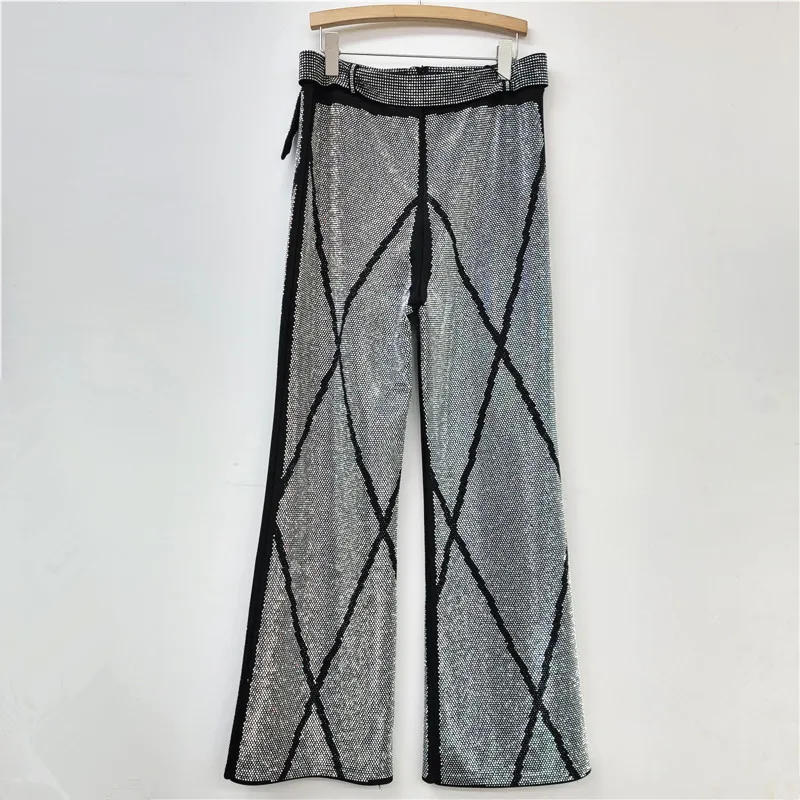 2025 New Spring Autumn High Waist Loose Casual Pants Women's Long Pants Heavy Industry Hot Diamond Wide Leg Pants High Street