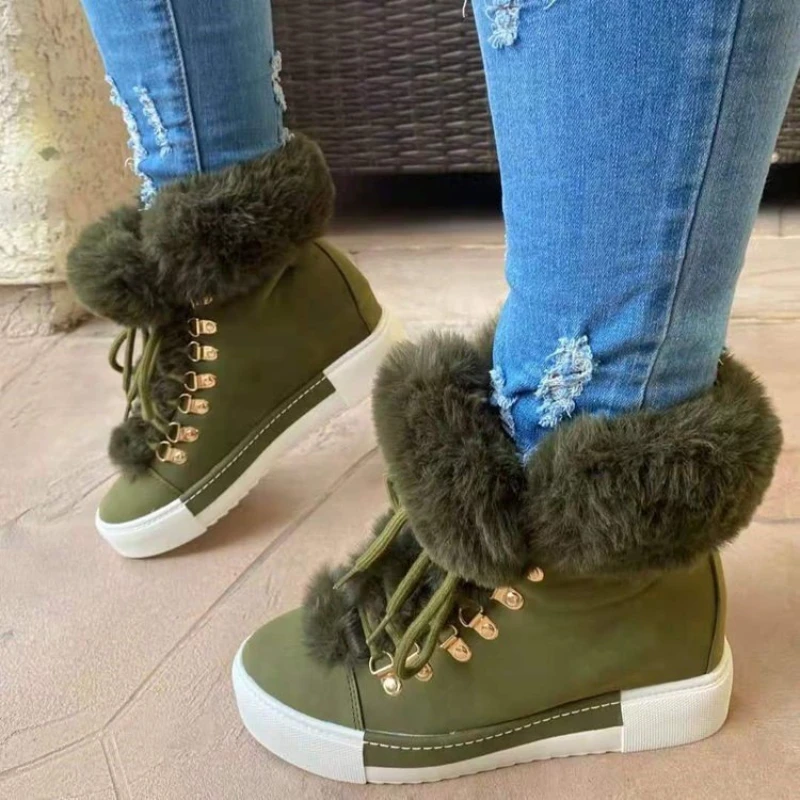 Winter New Designer Brand Luxury Women High Shoes Characteristic Real Rabbit Hair Warm Warm Size 43 Women Shoes Fur Snow Boots