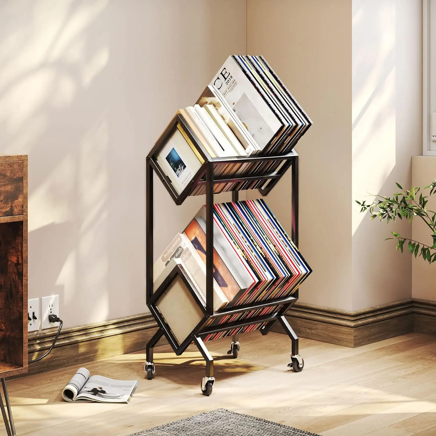 Two-layer removable record storage CD rack can store large-capacity record display rack