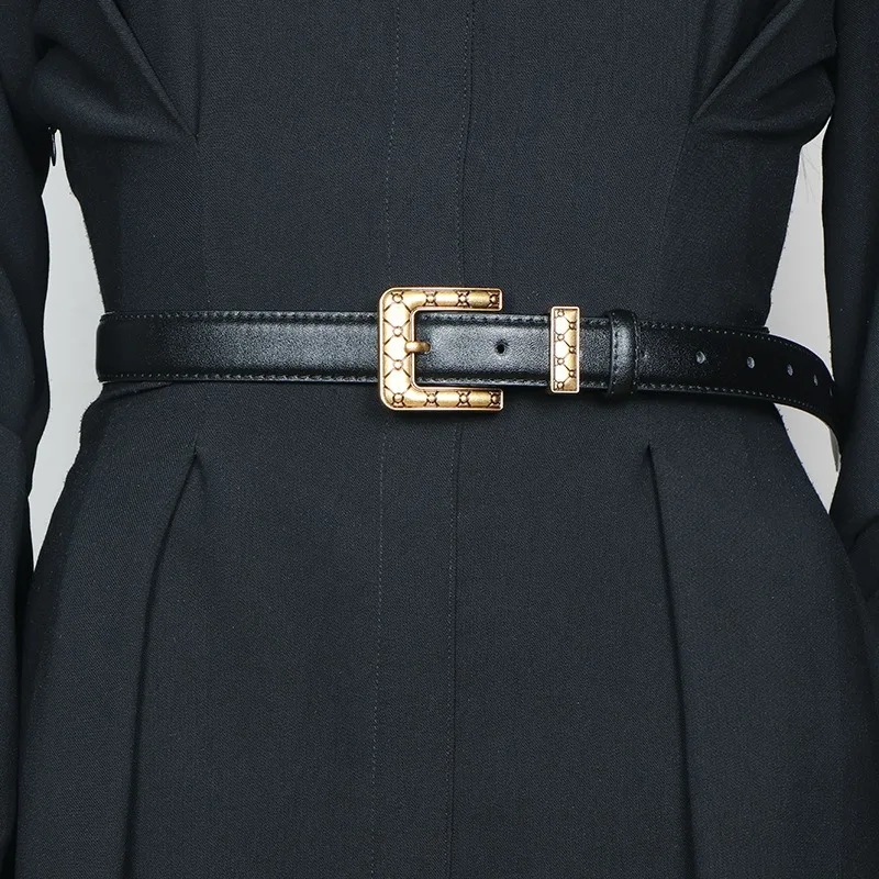 أحزمة جلدية فاخرة للنساء أحزمة خصر رفيعة غير رسمية لفساتين الجينز وأحزمة بإبزيم معدني كلاسيكي #2