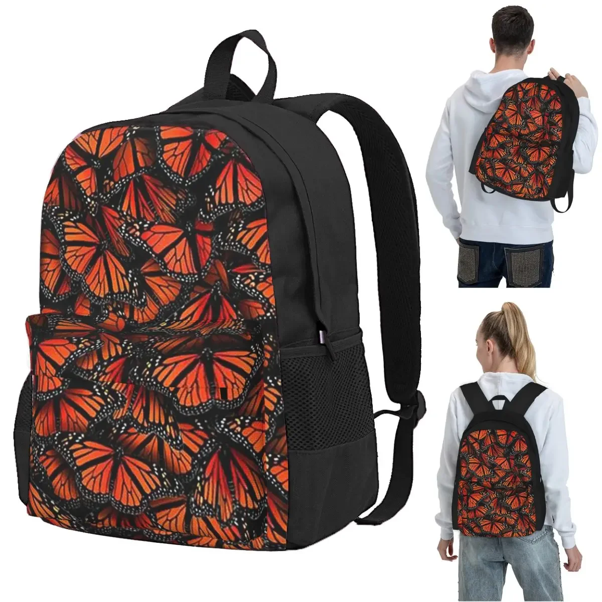Orange Monarch Butterfly Backpack Student BookBag Kids School Bag Laptop Shoulder Bags for Men Women