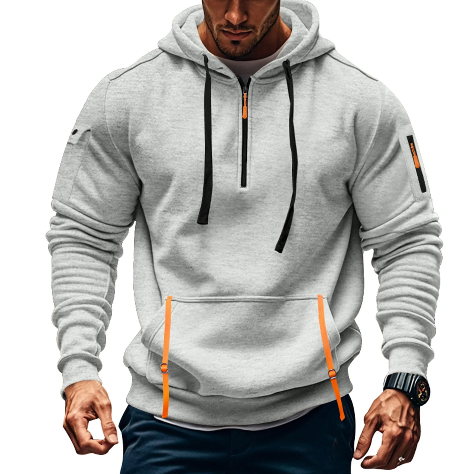 

Winter New Fleece Heavyweight Hoodie Hooded Zipper Multi Pocket Pullover Men's Sports Jacket