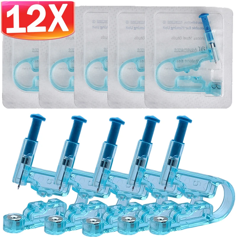 1-12pcs New Sterility Ear Piercing Gun Kit Asepsis Disposable Healthy Nose Earring Piercer Tool Machine Kit Stud Body Jewelry