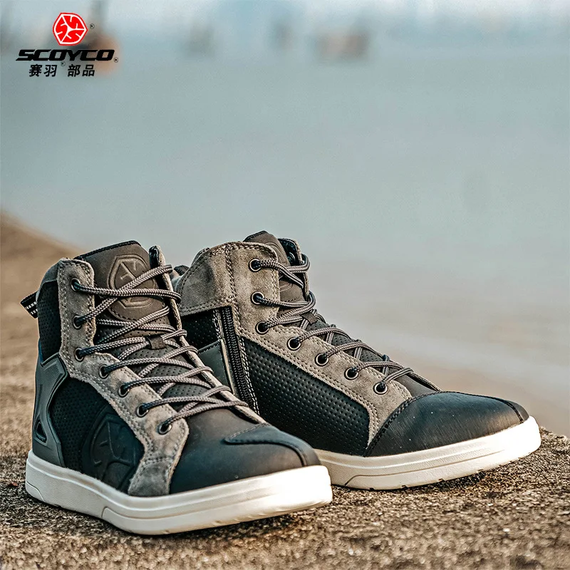 SCOYCO Motos Breathable Anti Slip Wear- Resistant Riders Boots Motorbike Racing Ankle Length Shoes Motorcycle Waterproof Boots