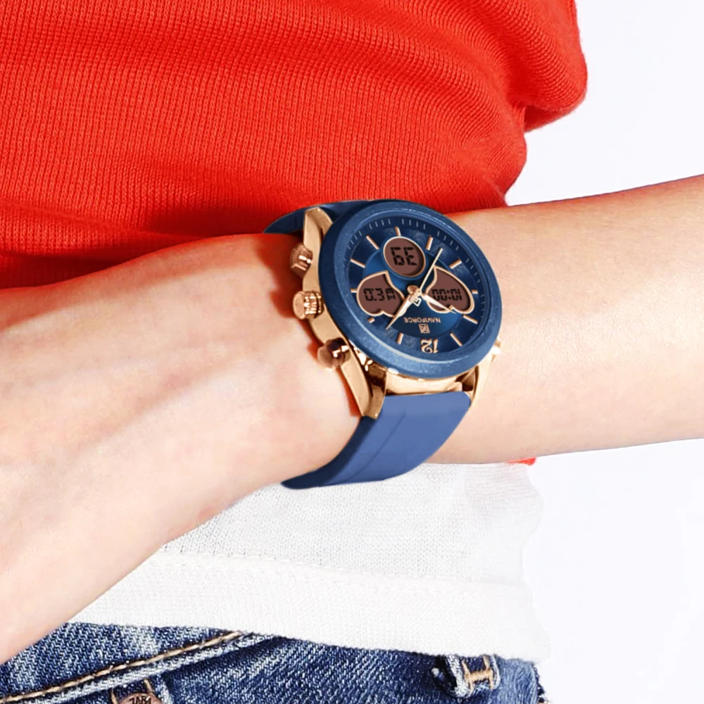 NAVIFORCE NF5045T reloj elegante de lujo para mujer, reloj de pulsera resistente al agua con doble pantalla, relojes de pulsera a la moda para mujer