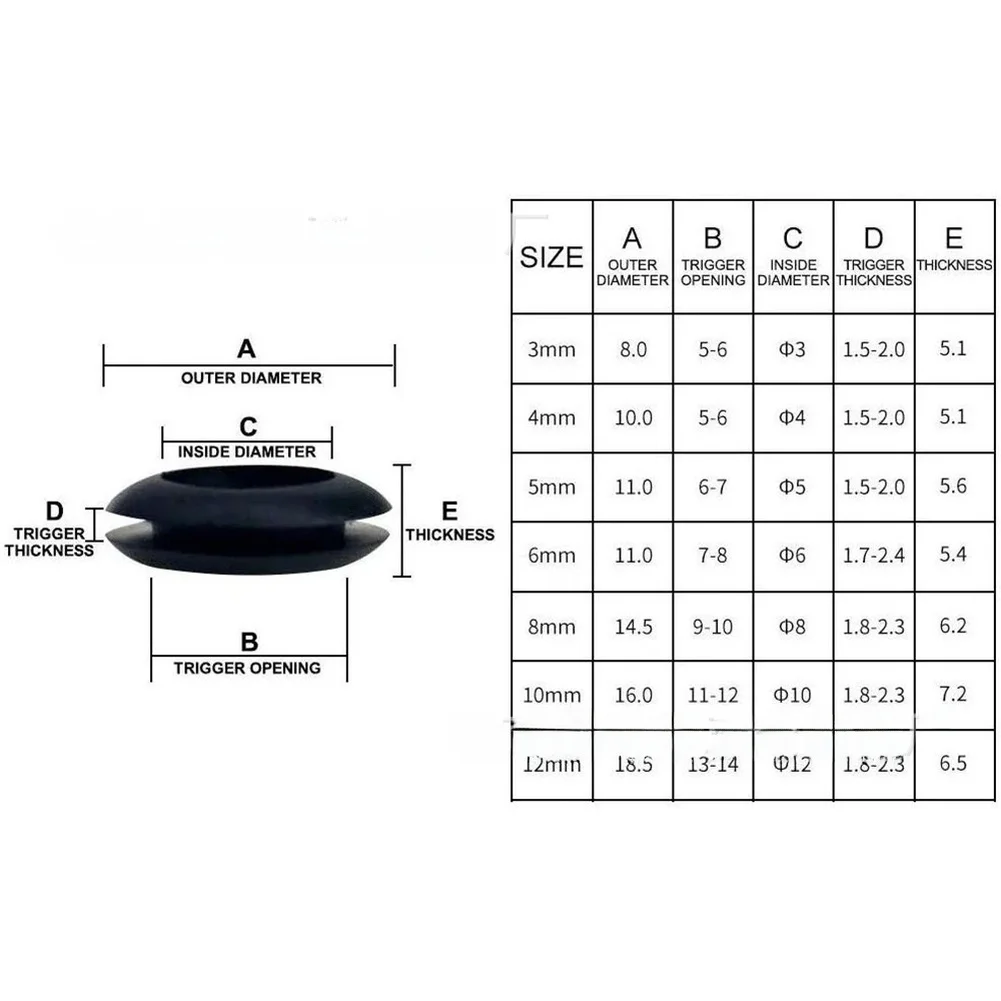 Black Rubber Grommet Kit 260 Pieces for Cable Entry Sealing Edge Guarding and Vibration Mitigation in Automotive Marine Setups
