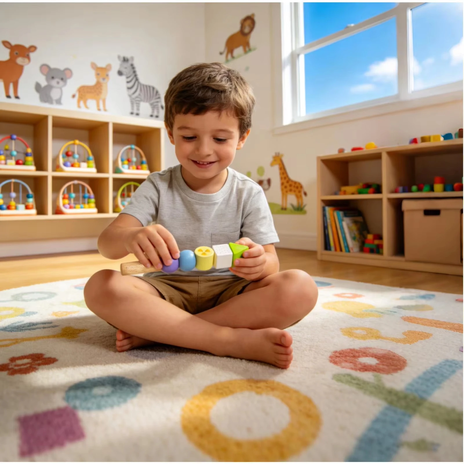 Color Matching Toys For Kids Early Development Game Wood Beads Stacking Toy For Home Classroom Kindergarten Preschool Bedroom