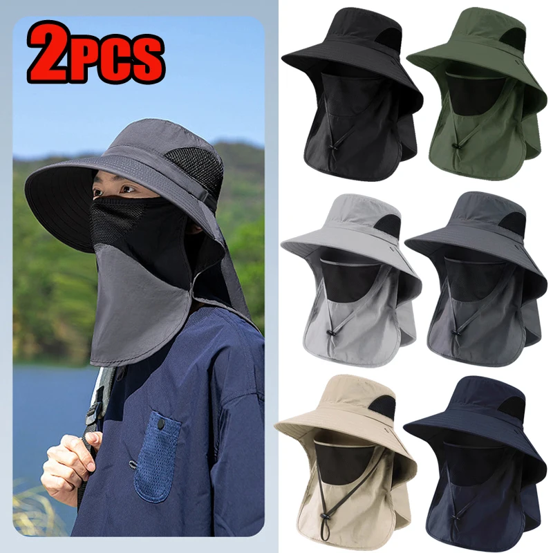 Sommer-Sonnenhüte mit UV-Schutz, Outdoor-Jagd- und Angelkappe für Herren und Damen, Wander- und Camping-Visor, Bucket Hat mit Nackenschutz, Fischerhut