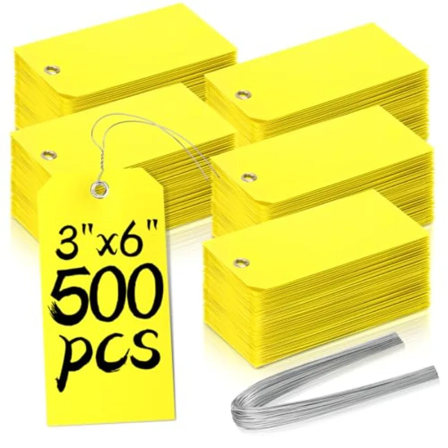

500 Pieces Plastic Shipping Tags with Wire Waterproof Hang Tags Heavy Duty Labeling Tags with String Wires Tags Labels Labeling