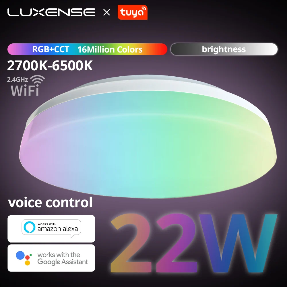 Luxense LED Smart Ceiling Lamp CCT RGB Dimmable Tuya APP Light Fixture with Alexa Google Home Bedroom Living Room Ambient Light