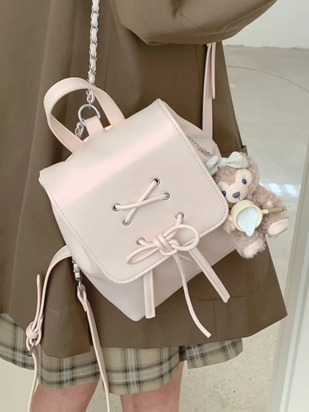 

Women Sweet Ballet England Style Bow Handbags All-match Student Lace Up Minority Single-Shoulder Bag Drawstring Casual Backpacks