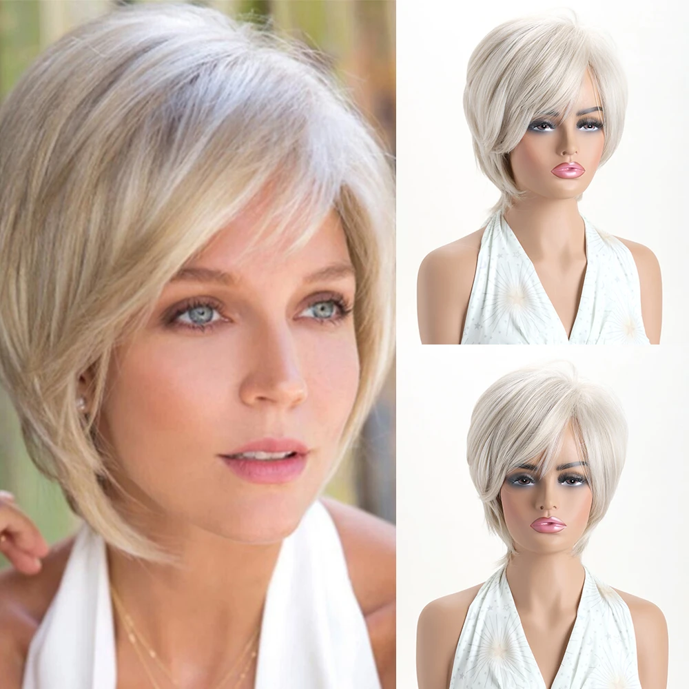 

10 Inch Light Gold Natural Synthetic Wigs Women Short curly Wig Heat Resistant Hair Daily Use Holiday Halloween Costume Party