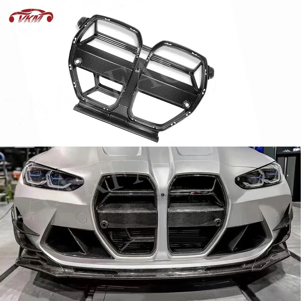 

For G80 G82 G83 Dry Carbon Fiber Car Front Bumper Kidney Grille Dual Slat Grille Body Kits for BMW M3 M4 2021 + FRP