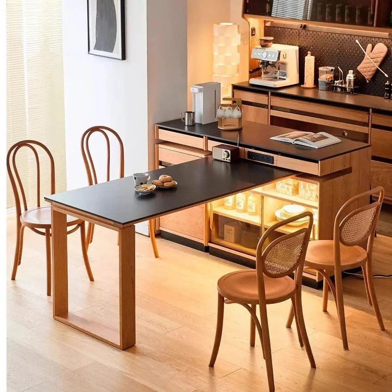 Integrated household rotatable small apartment kitchen solid wood storage side cabinet