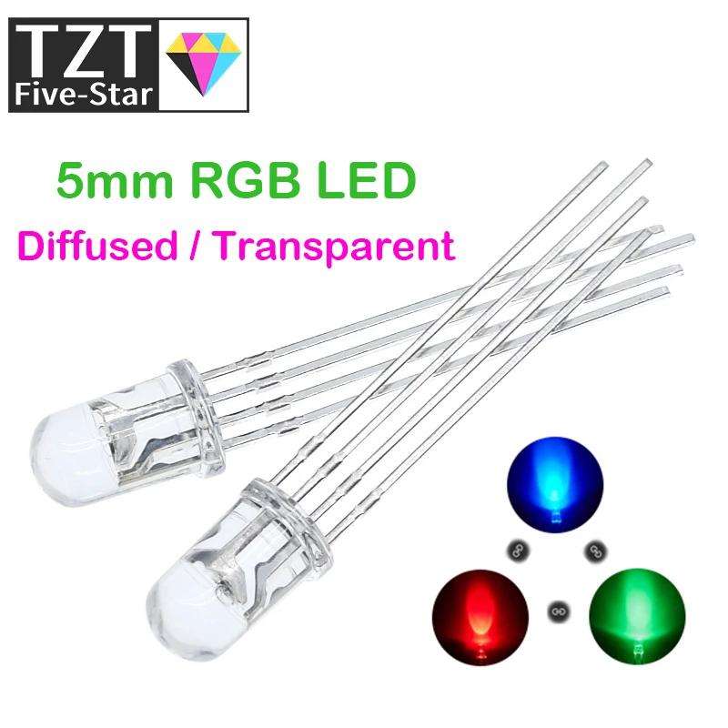 10pcs Multicolor 4pin 5mm RGB Led Diode Light Lamp Tricolor Round Common Anode LED F5 Light Emitting Diode Red Green Blue