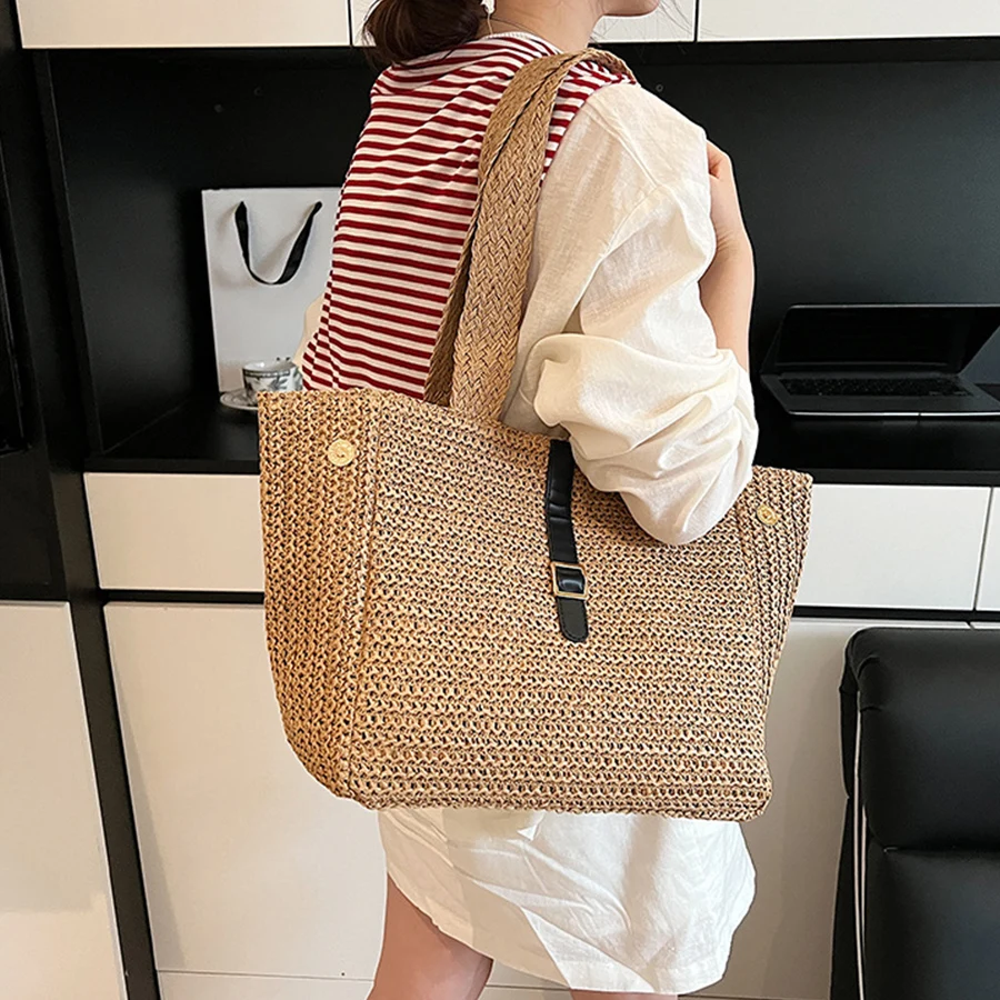 

Elegant Ladies Straw Woven Handbag Women Holiday Beach Commute Casual Tote Top-Handle Bags Summer Retro Bali Shoulder Bags 2026