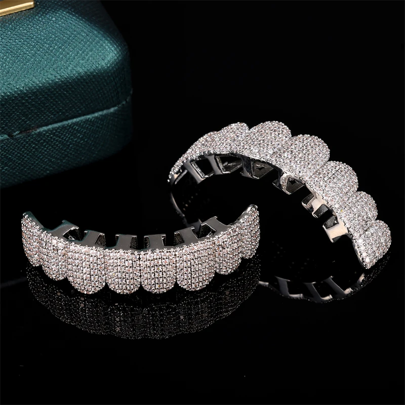 D&Z Bling Cubic Zircon Teeth Grillz Set For Unisex Top Bottom Mouth Removable Dental Gold Silver Color Fashion Jewelry