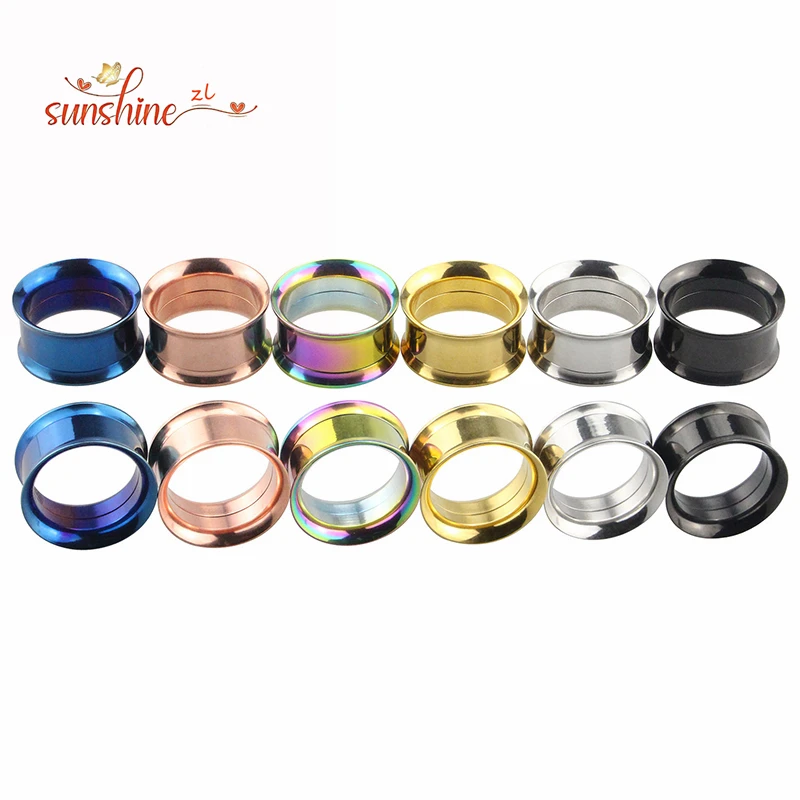 2pcs Surgical Steel Screw fit Ear Flesh Tunnel Plugs Anodized Internally Thread Double Flared Hollow Ear Expander Gauge Jewelry