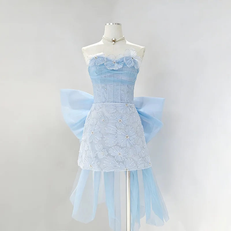ZAMOR Fairy Luxury Princess Party Bodycon Dress 2026 Summer New Bow Trailing Women Clothing