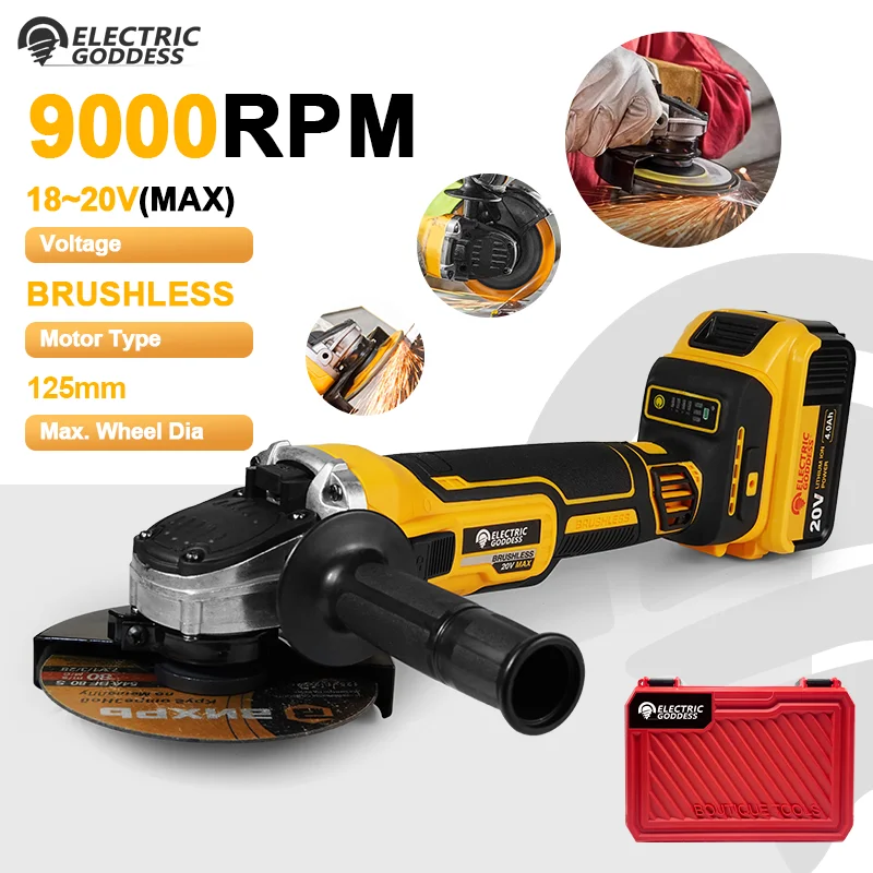 Electric Goddess 125mm Grinding Wheel Cordless Brushless Angle Grinder болгарка аккумуляторная станок Tool 20V Dewalt Battery