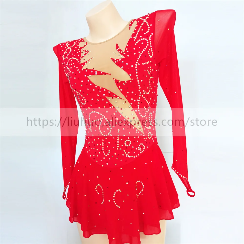 LIUHUO femmes Aldult adolescente personnaliser Costume Performance compétition justaucorps patinage artistique sur glace robe danse rouleau rouge moderne