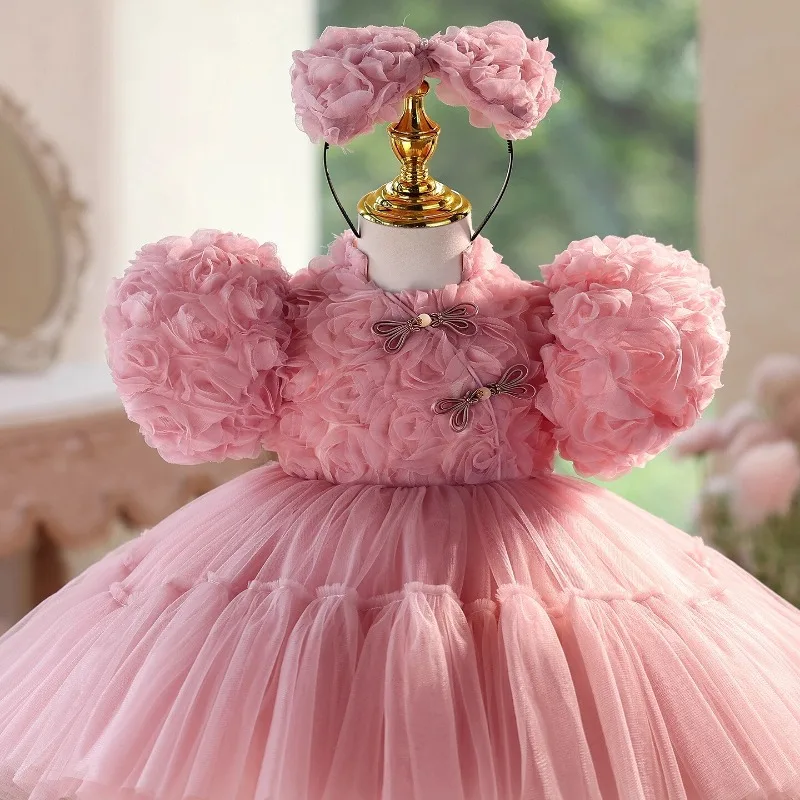 

Kids Girls Wedding Dress Flower Girl Children Birthday Princess Party Gown Puffy Tulle Celebration Pageant Formal Evening Wear