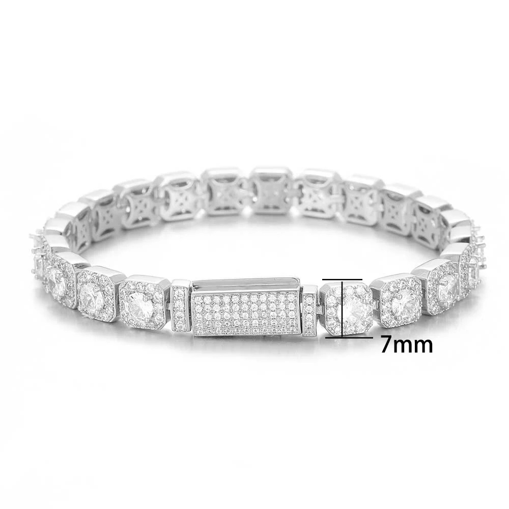 Hip Hop Jewelry 7Mm Cubic Zirconia Cluster Tennis Chain Iced Out Bracelet Bling Jewellery Free Laser Name Drop Shipping