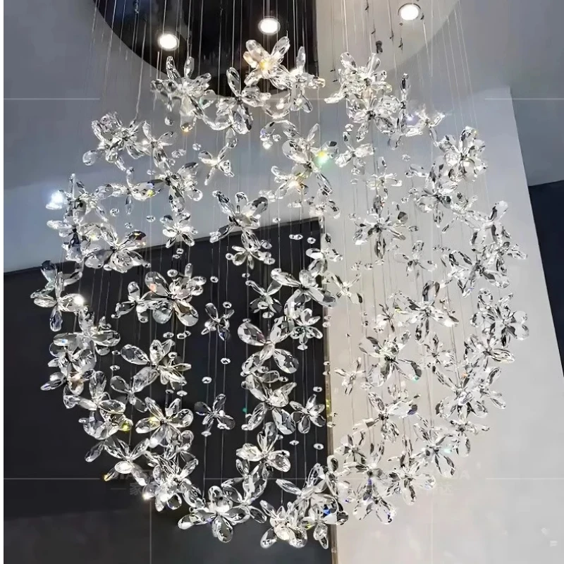 

2025 Designer Creative Butterfly Pendant Lighting Crystal Luster Dimmable Ceiling Chandelier Custom Length Hotel Interior Decor